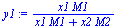 `:=`(y1, `/`(`*`(x1, `*`(M1)), `*`(`+`(`*`(x1, `*`(M1)), `*`(x2, `*`(M2))))))