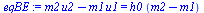 `+`(`*`(m2, `*`(u2)), `-`(`*`(m1, `*`(u1)))) = `*`(h0, `*`(`+`(m2, `-`(m1))))
