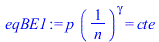 `*`(p, `*`(`^`(`/`(1, `*`(n)), gamma))) = cte