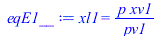 Typesetting:-mprintslash([eqE1__ := xl1 = `/`(`*`(p, `*`(xv1)), `*`(pv1))], [xl1 = `/`(`*`(p, `*`(xv1)), `*`(pv1))])
