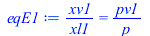 Typesetting:-mprintslash([eqE1 := `/`(`*`(xv1), `*`(xl1)) = `/`(`*`(pv1), `*`(p))], [`/`(`*`(xv1), `*`(xl1)) = `/`(`*`(pv1), `*`(p))])