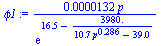 `+`(`/`(`*`(0.132e-4, `*`(p)), `*`(exp(`+`(16.5, `-`(`/`(`*`(0.398e4), `*`(`+`(`*`(10.7, `*`(`^`(p, .286))), `-`(39.0))))))))))