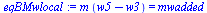 `*`(m, `*`(`+`(w5, `-`(w3)))) = mwadded