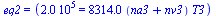 eq2 = (0.200e6 = `+`(`*`(8314., `*`(`+`(na3, nv3), `*`(T3)))))