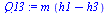 `:=`(Q13, `*`(m, `*`(`+`(h1, `-`(h3)))))