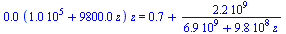 `+`(`*`(0.79e-4, `*`(`+`(0.1e6, `*`(0.98e4, `*`(z))), `*`(z)))) = `+`(.72, `/`(`*`(0.22e10), `*`(`+`(0.69e10, `*`(0.98e9, `*`(z))))))