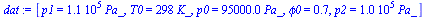 `:=`(dat, [p1 = `+`(`*`(0.105e6, `*`(Pa_))), T0 = `+`(`*`(298, `*`(K_))), p0 = `+`(`*`(0.95e5, `*`(Pa_))), phi0 = .65, p2 = `+`(`*`(0.100e6, `*`(Pa_)))])