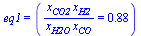 eq1 = (`/`(`*`(x[CO2], `*`(x[H2])), `*`(x[H2O], `*`(x[CO]))) = .88)