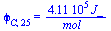 phi[C, 25] = `+`(`/`(`*`(0.411e6, `*`(J_)), `*`(mol_)))