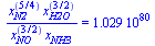 `/`(`*`(`^`(x[N2], `/`(5, 4)), `*`(`^`(x[H2O], `/`(3, 2)))), `*`(`^`(x[NO], `/`(3, 2)), `*`(x[NH3]))) = 0.1029e81