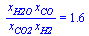 `/`(`*`(x[H2O], `*`(x[CO])), `*`(x[CO2], `*`(x[H2]))) = 1.6