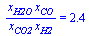 `/`(`*`(x[H2O], `*`(x[CO])), `*`(x[CO2], `*`(x[H2]))) = 2.4