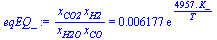 `/`(`*`(x[CO2], `*`(x[H2])), `*`(x[H2O], `*`(x[CO]))) = `+`(`*`(0.6177e-2, `*`(exp(`+`(`/`(`*`(4957., `*`(K_)), `*`(T)))))))