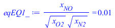 `/`(`*`(x[NO]), `*`(`^`(x[O2], `/`(1, 2)), `*`(`^`(x[N2], `/`(1, 2))))) = 0.6551248491e-2