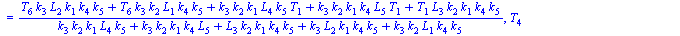 {Q = `+`(`-`(`/`(`*`(k[3], `*`(k[2], `*`(k[1], `*`(k[4], `*`(k[5], `*`(A, `*`(`+`(T[6], `-`(T[1]))))))))), `*`(`+`(`*`(k[3], `*`(k[2], `*`(k[1], `*`(L[4], `*`(k[5]))))), `*`(k[3], `*`(k[2], `*`(k[1], ...