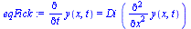diff(y(x, t), t) = `*`(Di, `*`(diff(diff(y(x, t), x), x)))