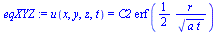 u(x, y, z, t) = `*`(C2, `*`(erf(`+`(`/`(`*`(`/`(1, 2), `*`(r)), `*`(`^`(`*`(a, `*`(t)), `/`(1, 2))))))))