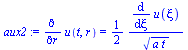 diff(u(t, r), r) = `+`(`/`(`*`(`/`(1, 2), `*`(diff(u(xi), xi))), `*`(`^`(`*`(a, `*`(t)), `/`(1, 2)))))