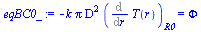`+`(`-`(`*`(k, `*`(Pi, `*`(`^`(D, 2), `*`((Diff(T(r), r))[R0])))))) = Phi