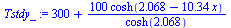 `+`(300, `/`(`*`(100, `*`(cosh(`+`(2.068, `-`(`*`(10.34, `*`(x))))))), `*`(cosh(2.068))))