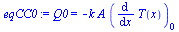 Q0 = `+`(`-`(`*`(k, `*`(A, `*`((diff(T(x), x))[0])))))