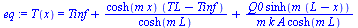 T(x) = `+`(Tinf, `/`(`*`(cosh(`*`(m, `*`(x))), `*`(`+`(TL, `-`(Tinf)))), `*`(cosh(`*`(m, `*`(L))))), `/`(`*`(Q0, `*`(sinh(`*`(m, `*`(`+`(L, `-`(x))))))), `*`(m, `*`(k, `*`(A, `*`(cosh(`*`(m, `*`(L))))...
