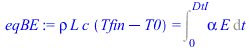 `*`(rho, `*`(L, `*`(c, `*`(`+`(Tfin, `-`(T0)))))) = Int(`*`(alpha, `*`(E)), t = 0 .. DtI)