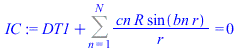 `+`(DT1, Sum(`/`(`*`(cn, `*`(R, `*`(sin(`*`(bn, `*`(r)))))), `*`(r)), n = 1 .. N)) = 0