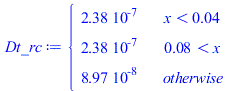 piecewise(`<`(x, 0.4e-1), 0.2377487194e-6, `<`(0.775e-1, x), 0.2377487194e-6, 0.8968718256e-7)