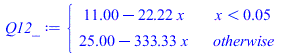 piecewise(`<`(x, 0.45e-1), `+`(11.00000000, `-`(`*`(22.22222222, `*`(x)))), `+`(24.99999999, `-`(`*`(333.3333331, `*`(x)))))