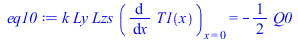 `*`(k, `*`(Ly, `*`(Lzs, `*`((diff(T1(x), x))[x = 0])))) = `+`(`-`(`*`(`/`(1, 2), `*`(Q0))))