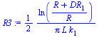 `+`(`/`(`*`(`/`(1, 2), `*`(ln(`/`(`*`(`+`(R, DR[1])), `*`(R))))), `*`(Pi, `*`(L, `*`(k[1])))))