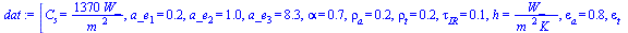 [C[s] = `+`(`/`(`*`(1370, `*`(W_)), `*`(`^`(m_, 2)))), a_e[1] = .23529411764705882353, a_e[2] = 1.0000000000000000000, a_e[3] = 8.3333333333333333333, alpha = .67, rho[a] = .24, rho[t] = .15, tau[IR] ...