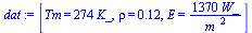 [Tm = `+`(`*`(274, `*`(K_))), rho = .12, E = `+`(`/`(`*`(1370, `*`(W_)), `*`(`^`(m_, 2))))]