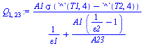 `/`(`*`(A1, `*`(sigma, `*`(`+`(`^`(T1, 4), `-`(`^`(T2, 4)))))), `*`(`+`(`/`(1, `*`(epsilon1)), `/`(`*`(A1, `*`(`+`(`/`(1, `*`(epsilon2)), `-`(1)))), `*`(A23)))))