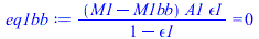 `/`(`*`(`+`(M1, `-`(M1bb)), `*`(A1, `*`(epsilon1))), `*`(`+`(1, `-`(epsilon1)))) = 0