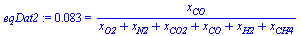 0.83e-1 = `/`(`*`(x[CO]), `*`(`+`(x[O2], x[N2], x[CO2], x[CO], x[H2], x[CH4])))