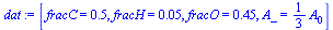 [fracC = .5, fracH = 0.5e-1, fracO = .45, A_ = `+`(`*`(`/`(1, 3), `*`(A[0])))]