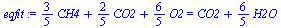 `+`(`*`(`/`(3, 5), `*`(CH4)), `*`(`/`(2, 5), `*`(CO2)), `*`(`/`(6, 5), `*`(O2))) = `+`(CO2, `*`(`/`(6, 5), `*`(H2O)))