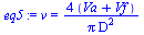 v = `+`(`/`(`*`(4, `*`(`+`(Va, Vf))), `*`(Pi, `*`(`^`(D, 2)))))