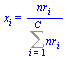 x[i] = `/`(`*`(nr[i]), `*`(Sum(nr[i], i = 1 .. C)))