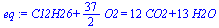 `+`(C12H26, `*`(`/`(37, 2), `*`(O2))) = `+`(`*`(12, `*`(CO2)), `*`(13, `*`(H2O)))