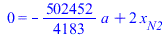 0 = `+`(`-`(`*`(`/`(502452, 4183), `*`(a))), `*`(2, `*`(x[N2])))