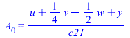 A[0] = `/`(`*`(`+`(u, `*`(`/`(1, 4), `*`(v)), `-`(`*`(`/`(1, 2), `*`(w))), y)), `*`(c21))