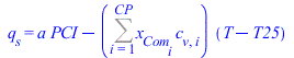 q[s] = `+`(`*`(a, `*`(PCI)), `-`(`*`(Sum(`*`(x[Com[i]], `*`(c[v, i])), i = 1 .. CP), `*`(`+`(T, `-`(T25))))))