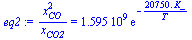 `/`(`*`(`^`(x[CO], 2)), `*`(x[CO2])) = `+`(`*`(0.1595e10, `*`(exp(`+`(`-`(`/`(`*`(0.2075e5, `*`(K_)), `*`(T))))))))