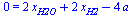 0 = `+`(`*`(2, `*`(x[H2O])), `*`(2, `*`(x[H2])), `-`(`*`(4, `*`(a))))