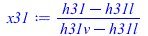 Typesetting:-mprintslash([x31 := `/`(`*`(`+`(h31, `-`(h31l))), `*`(`+`(h31v, `-`(h31l))))], [`/`(`*`(`+`(h31, `-`(h31l))), `*`(`+`(h31v, `-`(h31l))))])