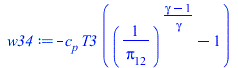 Typesetting:-mprintslash([w34 := `+`(`-`(`*`(c[p], `*`(T3, `*`(`+`(`^`(`/`(1, `*`(pi[12])), `/`(`*`(`+`(gamma, `-`(1))), `*`(gamma))), `-`(1)))))))], [`+`(`-`(`*`(c[p], `*`(T3, `*`(`+`(`^`(`/`(1, `*`(...