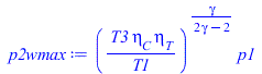 Typesetting:-mprintslash([p2wmax := `*`(`^`(`/`(`*`(T3, `*`(eta[C], `*`(eta[T]))), `*`(T1)), `/`(`*`(gamma), `*`(`+`(`*`(2, `*`(gamma)), `-`(2))))), `*`(p1))], [`*`(`^`(`/`(`*`(T3, `*`(eta[C], `*`(eta...